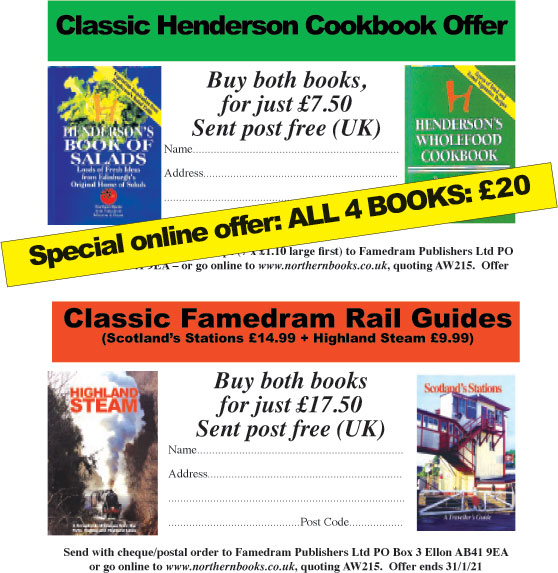 Special Online Christmas Offer - Henderson Book of Salads, Henderson Wholefood Cookbook, Highland Steam and New Scotland Stations - all for £20.00